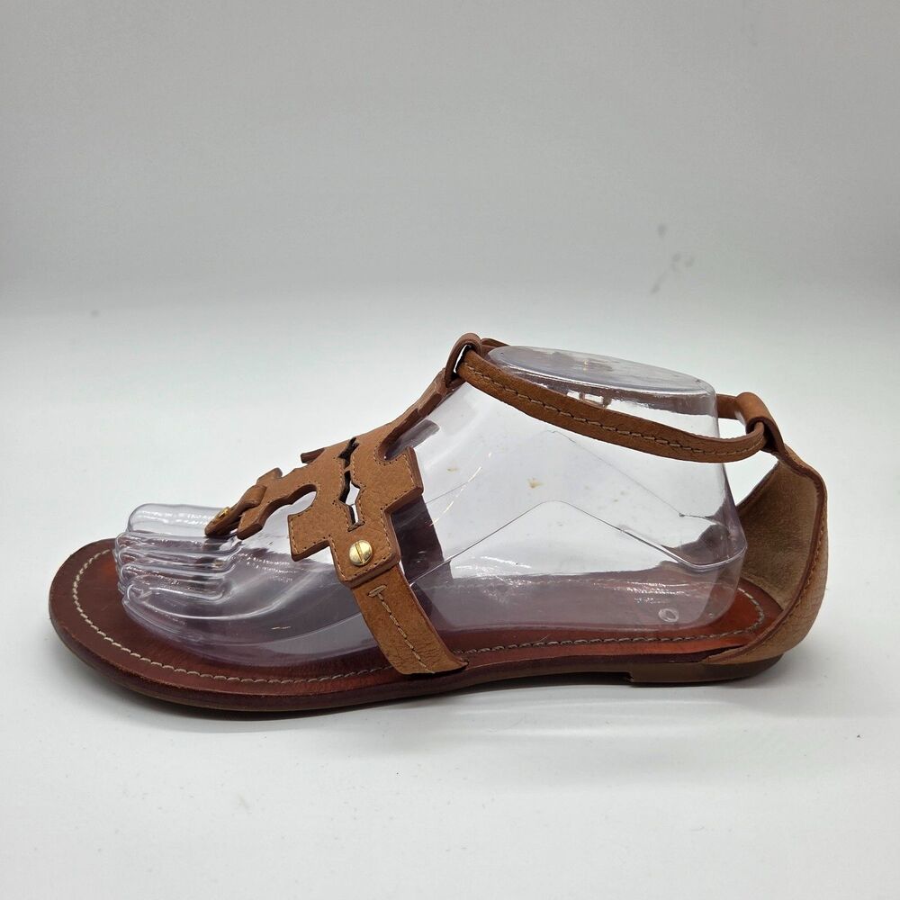 Tory Burch Phoebe Leather Flat Thong Sandal Tan Brown Size 9 - Picture 3 of 6